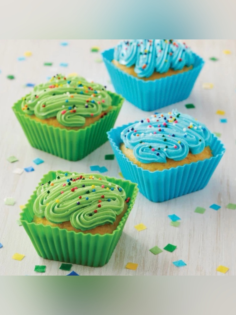 Wilton Silicone Reusable Square Baking Cups - Blue & Green 12 Total Cooking - Picture 2 of 11